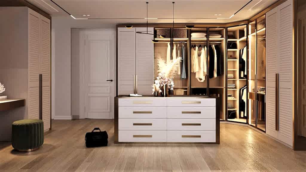 Reflekte Cam Kapaklı Köşe Dolap & Giyinme Odası 2